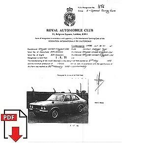 1973 Chrysler Hillman Avenger Tiger FIA homologation form PDF download (RAC)
